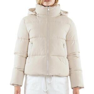 Women's Matte Pearl Cropped Puffer Jackets warm Winter Jacket With Removable Hoo